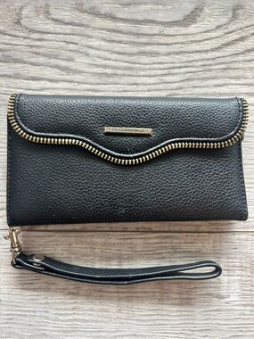 Rebecca Minkoff Black Leather Zip-Trim Wristlet Phone Case